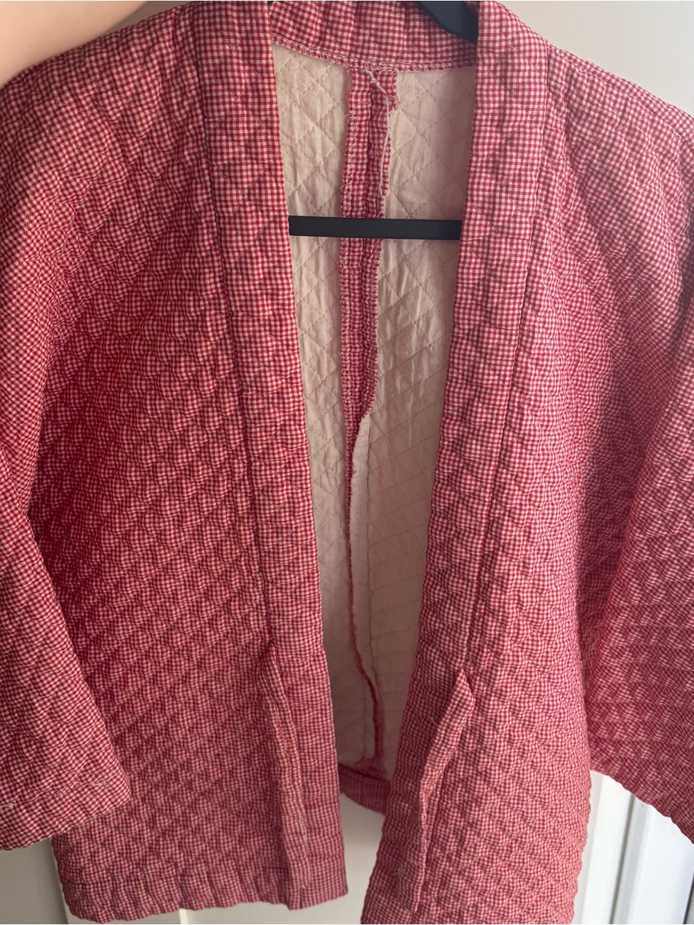 Homemade Quilted Red Check Open Front Jacket - Picture 8 of 10